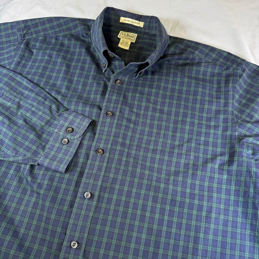 L.L .Bean Kennebunk Sport Shirt Black Watch Tartan Plaid Men's Size XXL  218573